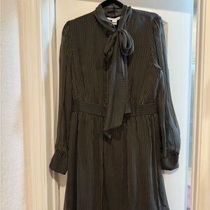 Diane Von Furstenberg Black Striped Long Sleeve Dress